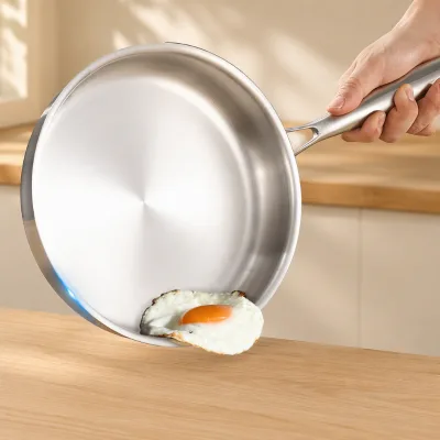 OEM ODM Stainless Steel Deep Frying Pan with Glass Lid Nonstick Saute Skillet for Commercial Kitchen Restaurant and Catering