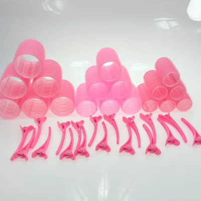Rollers Hair Curlers Set of 36 with 18 Curlers ( 6 Large, 6 Medium, 6 Small) and 18 Clips for Long, Medium, Short Hair (Pink)