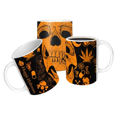 Classic Pumpkin Lamp Design Halloween Party Decorations Custom Sublimation Ceramic Coffee Mugs UV Glass for Skull Mug Cups