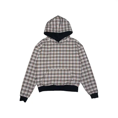 Custom Terry Fleece Men's Hoodie Autumn Regular Oversized Cotton Boxy Check Plaid Double Layer Reversible