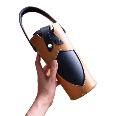 High Quality Travel Pu Leather Stitching Wine Carrier Beer Holder Wine Bottle Gift Bag