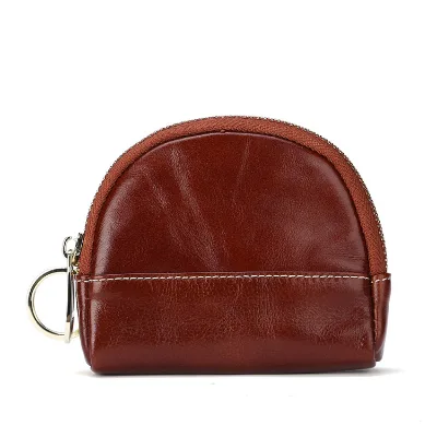 Women Shell Genuine Leather Coin Purse Men Crazy Horse Leather Wallet Zipper Coin Holder Mini Purse Bag