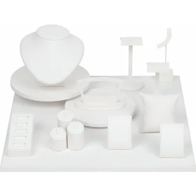 Sophisticated Combined Leather Moon Glow White Leatherette 15-Piece Display Set