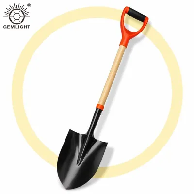 Heavy Duty D-Handle Wood Garden Spade Shovel Round Point Carbon Steel Blade 45 Angle Black Reinforced for Soil & Construction