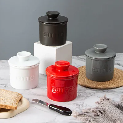 BEST Ceramic Stoneware Butter Crock Jar Lid Eco-Friendly Non-Toxic Creative Storage for European Kitchen Home Custom Color Logo