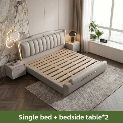 Modern Light Luxury High-end Solid Wood Floating Bed with Soft Comfort 1.8m & 2m X 2m Sizes