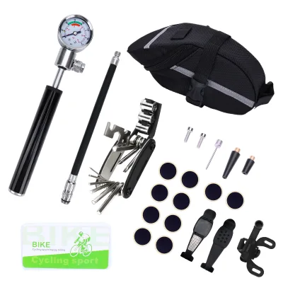Travel Essentials Tool Kit Bike Repair Tool Kit Safety Bicycle Tool Kit with Tyre Repair Screwdriver Mini Pump Set