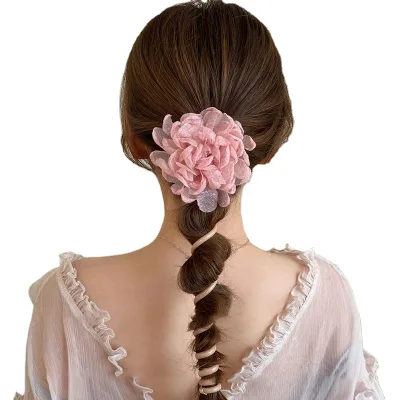 Braided Phone Cord Telephone Wire Hair Band No Damage Elastic Ponytail Holder Fixed Hair Rope Heart Rubber Band Spiral Hair Ties