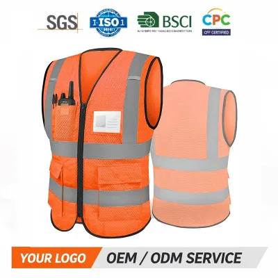 High Visibility Reflective Safety Vests for Mountain-climbing 6 Utility Pockets Polyester Lightweight Breathable Unisex Design