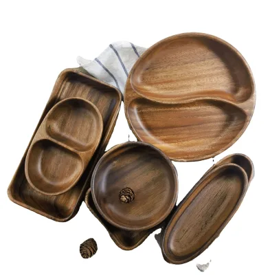 2023 New Wholesale Acacia Wood Plate High-grade Solid Wood Plate Wooden Cup Tray