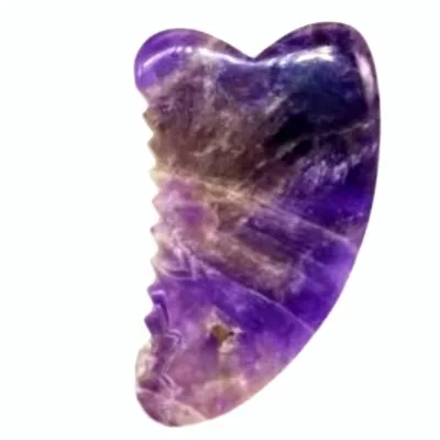 heart shaped with teeth purple color spa use ice cool cold amethyst stone massager body guasha
