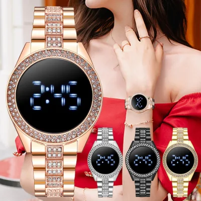 Wholesale Luxury LED Digital Watches Ladies Sports Trend Personalized Electronic Watch Rose Gold Stainless Steel Glass for Women