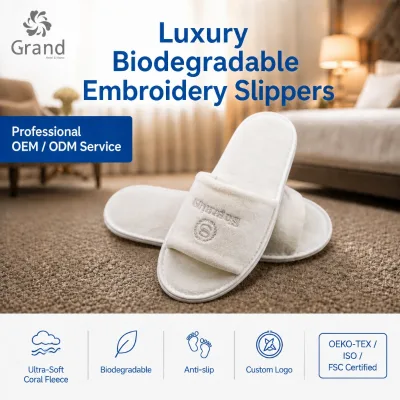 Private Label OEM Biodegradable Disposable Hotel Slipper with Personalized Embroidered Logo Factory Price Wholesale