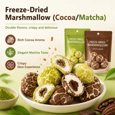 Wholesale Crunchy Freeze Dried Marshmallow Cocoa Matcha Flavored Puff Candy Snack
