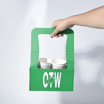 Customize Handheld Cup Holder- Durable Lightweight for Coffee and Tea, Drink Carrier with Handle Kraft Paperboard Coffer Holder