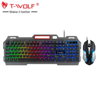 New Features TWOLF TF 600 104keys Clavier Souris LED Gaming Keyboard Mouse Combos Wholesale USB Interface Waterproof 3000 DPI