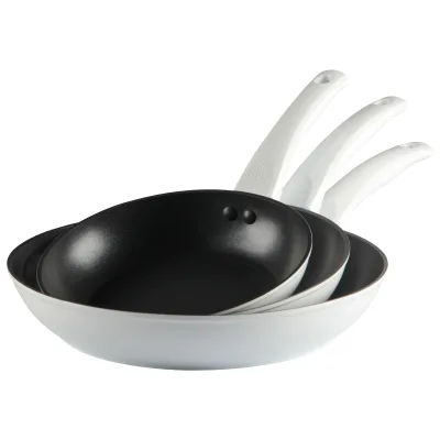 A Three-piece Set of Aluminum Cookware in a Simple Style Includes a White Frying Plate White Frying Pan and White Milk Pan
