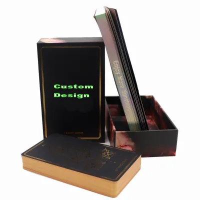 Wholesale Paper Black Gold Tarot Cards Personalised Custom Printing Foil Gold Edge Tarot Cards Decks With Guidebook Storage Box