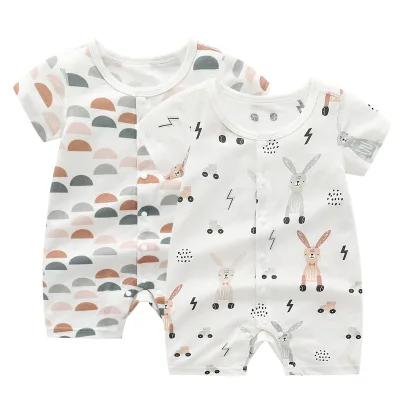 Hot Sale Short Sleeve Cartoon Print Baby Pajamas Clothes Custom Baby Clothes Rompers