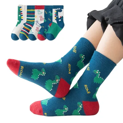 Children's Socks Mid-tube Socks for Boys and Girls Cute Cartoon Dinosaurs for Children and Babies Cotton Socks for All Seasons
