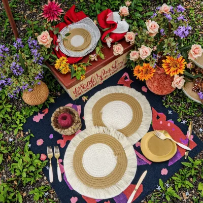 Wholesale Reusable Fringe Round Bohemian Design 100% Jute Woven All-Season Placemat