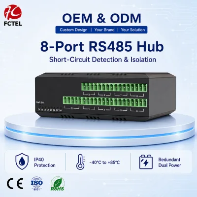 8 Port RS485 Hub Custom OEM ODM Industrial Isolated RS485 Repeater with Redundant Dual Power Input