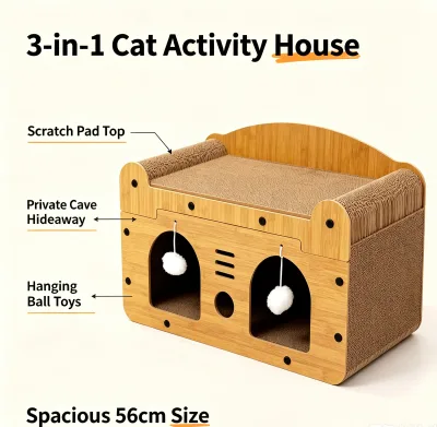 All-Season Double-Layer Corrugated Paper Classic Style Large Breed Cat House Wear-Resistant Breathable Kitten Bed Pet Furniture