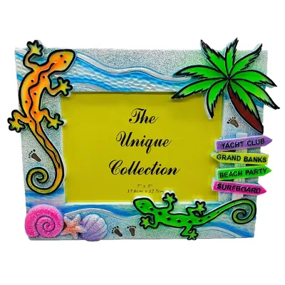 Custom logo High Quality Hand Painted Lizard Resin Beach Souvenir Glitter Photo Frames