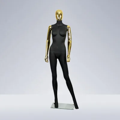 Factory Fiberglass Female Chrome Gold Mannequin Black Body Model Cool Fashion Female Mannequins High Quality Designer Clothing