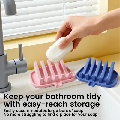 Portable Silicone Soap Holder Tray in Pink/Blue for Travel Home Bathroom & Dorm Stylish Drain-Design for Soaps