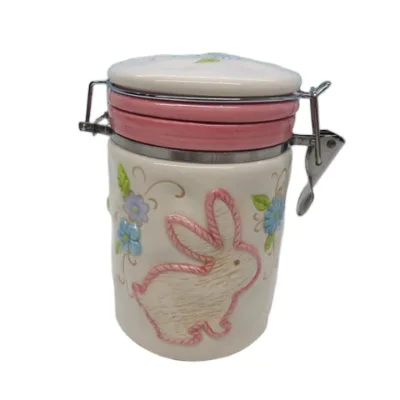 Hand-Painted Earthenware Hinged Jar Bunny Rabbit, Custom Accept