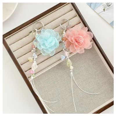 Exquisite Wholesale Fresh Camellia Flower Beaded Bag Charm Sweet Handbag Backpack Phone Hanging Ornament Daily Gift