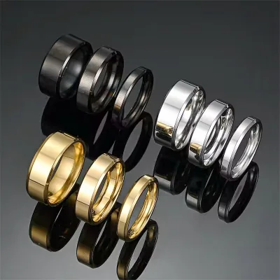 Wholesale Stainless Steel Rings 6mm 8mm Smooth Glossy Ring for Men Titanium Steel 4mm Mirror Ring for Women