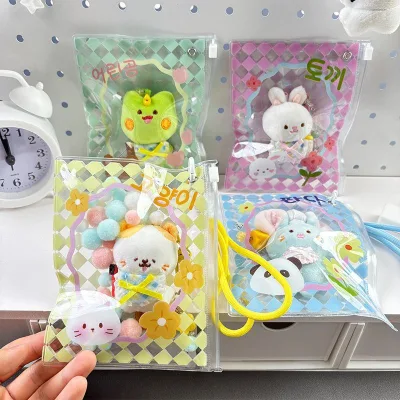 Mini PVC Doll Bag HolderKorea Style Cartoon Design PVC Zipper Candy Badge Holder with Lanyard Wholesale
