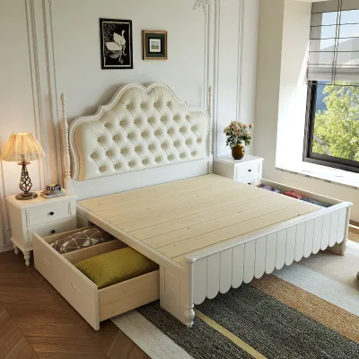 French Luxury Princess Bed, Large Bed for Little Girls' Bedrooms, European-Style Solid Wood Wedding Bed, Suitable for Bedrooms