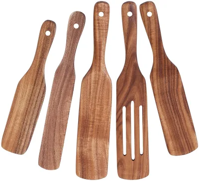 Acacia Wooden Spurtle Set ,Wood Kitchen Utensils for Salad Stir, Cake Make and Pan-Fried Steak