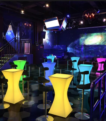 Indoor Outdoor Furniture LED Illuminated Lighting Tables Rechargeable 16 Color-Changing bar Height Table