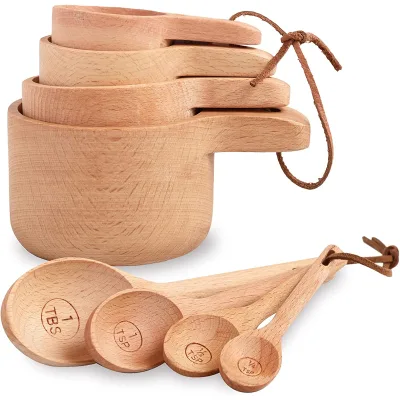 Wood Measuring Cups and Spoons Set  Natural Wooden Measuring Cups Measuring Spoons for Measuring Dry Ingredients