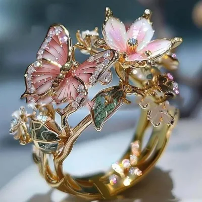 A new type of colorful oil-drop ring with fingers, a fashionable open exquisite flower decoration, is a bestseller