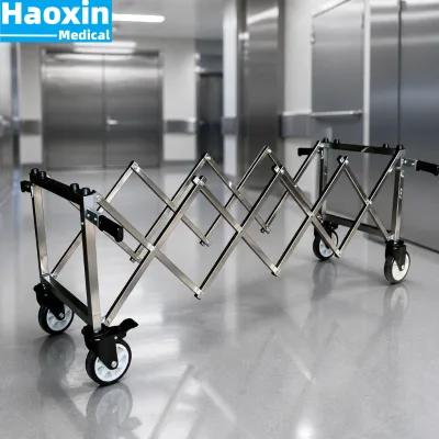 Heavy Duty Expandable Funeral Casket Trolley, Stainless Steel Fold Out Mortuary Transport Cart with Brake Casters