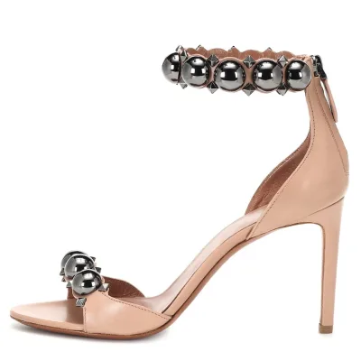 Ladies Summer Shoes Heeled Sandals With Pompoms Studded Womens Stiletto Heels