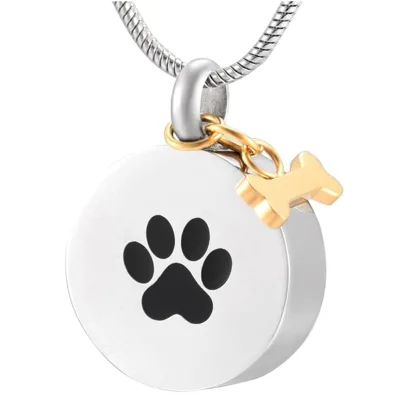 Cat and Dog Pet Bone Hair Titanium Steel Round Claw Print Ashes Necklace Perfume Bottle Round Pendant Urn Ahes Necklace
