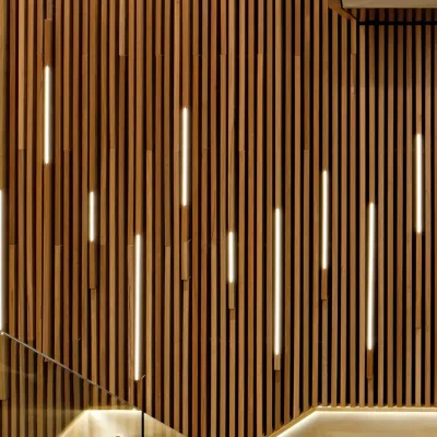 Waterproof Flame Retardant WPC Wall Panel for Interior Decoration PVC Wood Slat Acoustic Panel for Outdoor & Hotel Use
