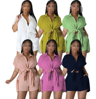 A7051-custom Two Piece Set for Women Linen Set Womens 2 Piece Short Set Women