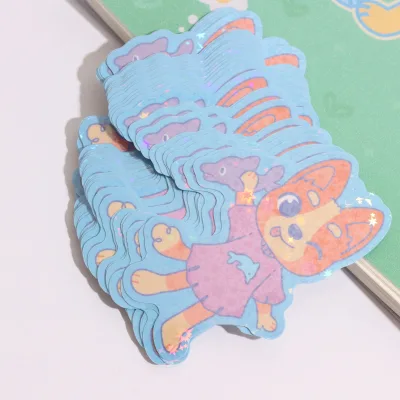 Vigreat Custom Holographic Die Cut Stickers Cute Cartoon Character Irregular Shape Vinyl Stickers Laptop Bottle Decoration