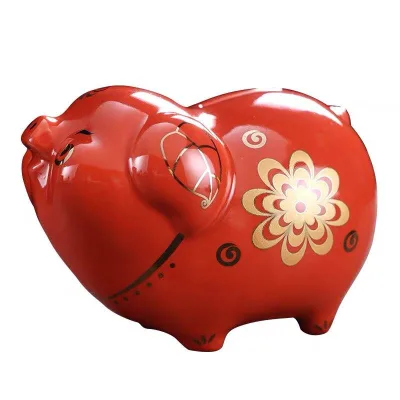 Hot Sale Coin Bank, Red Lucky Pig Money Bank, Ceramic Piggy Bank for Gifts