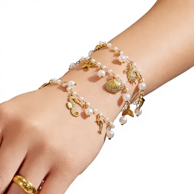 Mili Ocean Series Electroplated Stainless Steel Bracelet with Zircon Natural Stones a Light-Luxury High-End Gift for Women