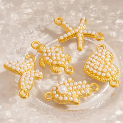 Luxurious Gold Plated Pearl Encrusted Multi Shaped Charms for Jewelry Design FLSCM17