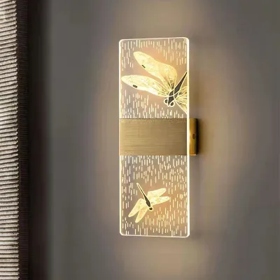 Aluminum Acrylic LED Wall Lamp with Dragonfly Geometric Coconut Tree Flower Leaf Pattern for Home Office