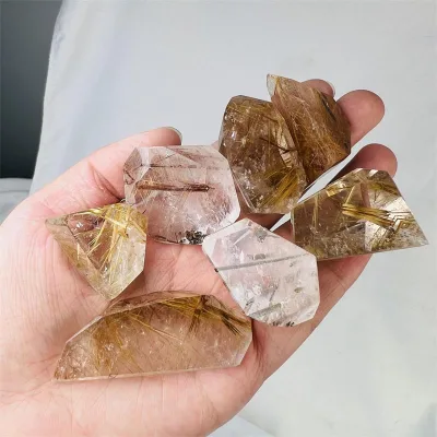 Small Size Crystal Polished Natural Gemstone Rutiled Quartz Free Form Rutilated Freefrom Stone for Healing